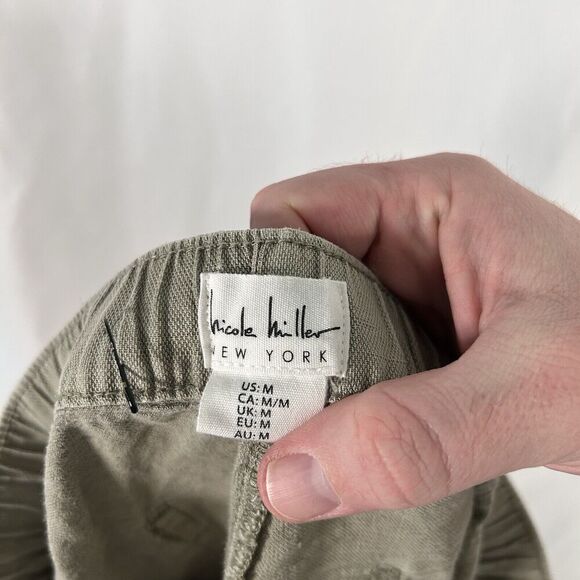 NWOT Nichole Miller Cargo Joggers Women's Medium Light Green Linen Bl Drawstring - Picture 10 of 12